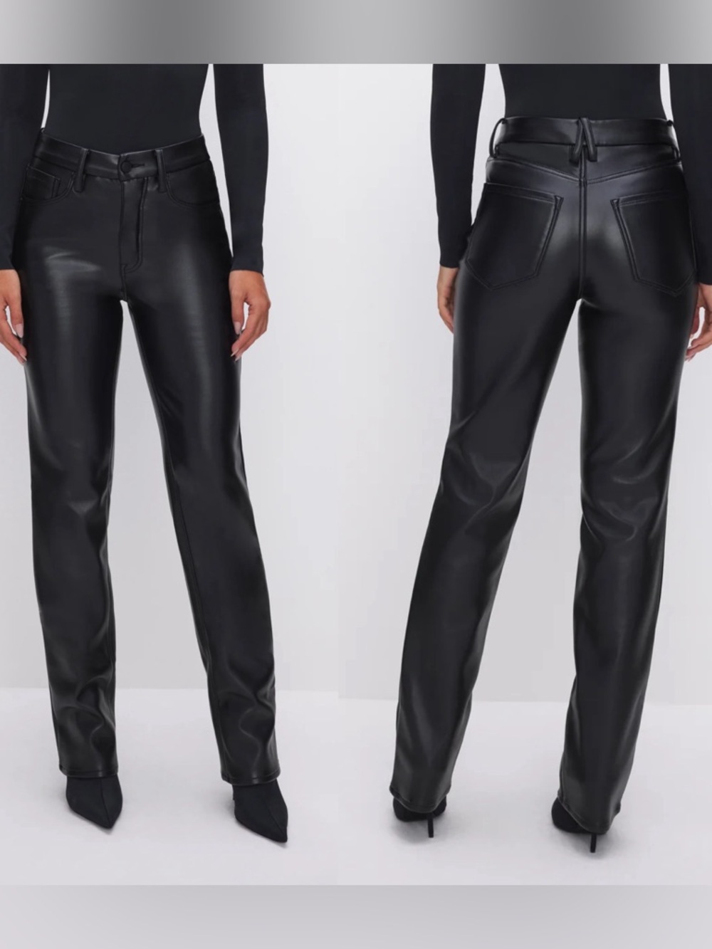 NEW Good American Good Icon Black Faux Leather Straight Pants 10/30